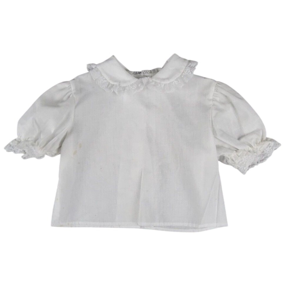 Vntg Halo Fashion Blouse Girls 4T White Lace Collar Puff Sleeve USA Union Made